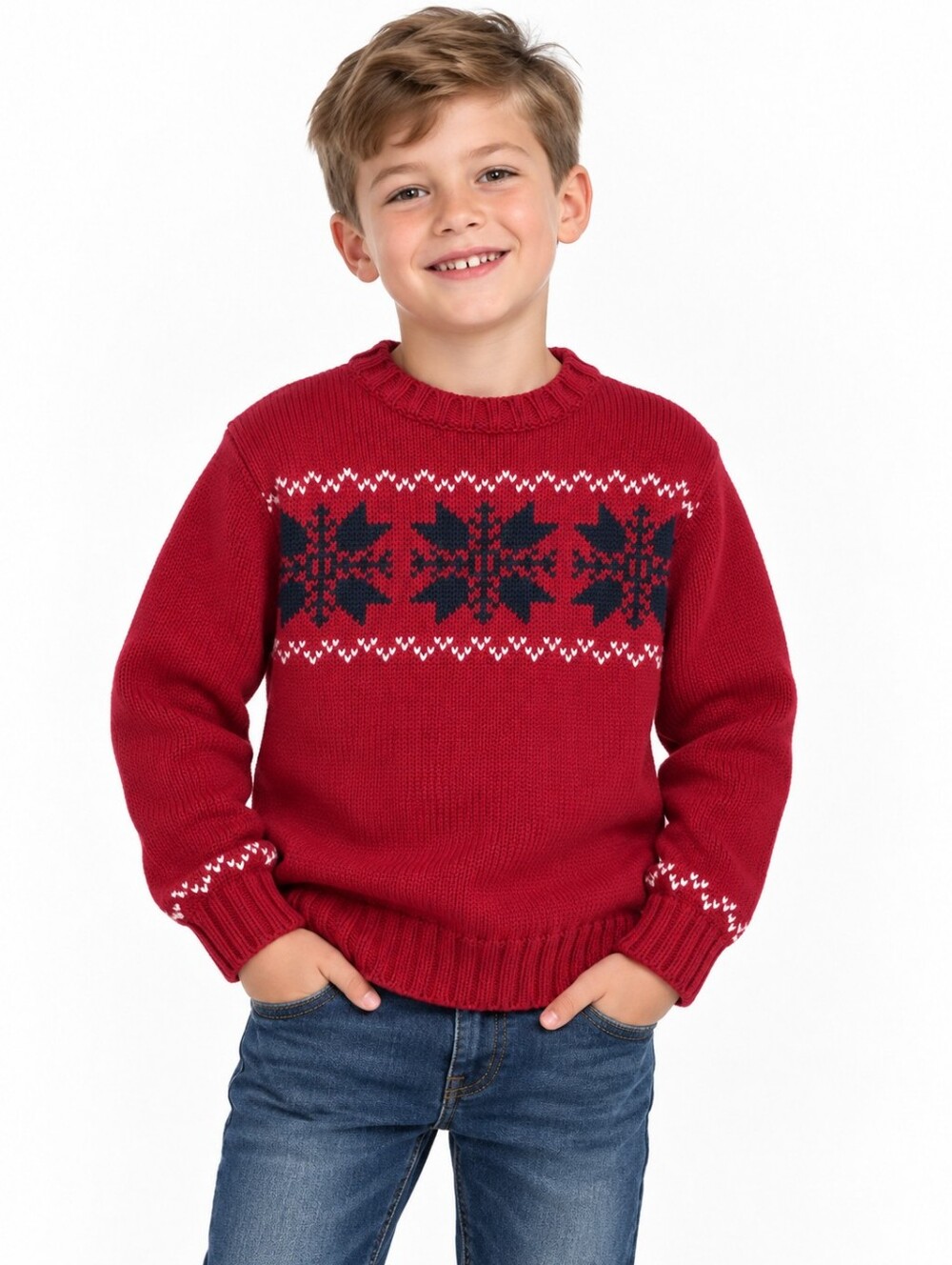 Gap Boys Sweater Nordic Snowflake Christmas Holiday Chunky Size 7/8 Red Blue